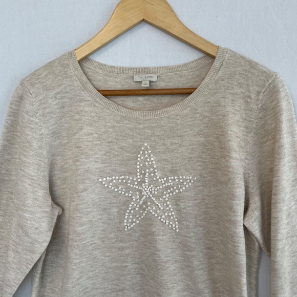 Talbots Lightweight Knit Novelty Sweater Starfish Tan Size Medium - Picture 2 of 6